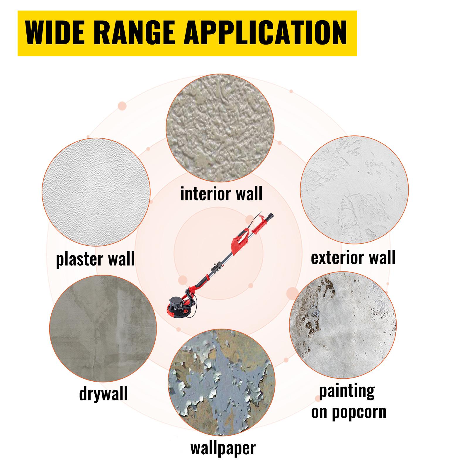 VEVOR Drywall Sander 850W Electric, Various specifications, Electric Sander Variable Speed, Telescope Handle, Vacuum Bag Drywall Sanders 6 Sand Pads