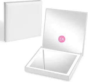 Compact Mirror, 1X/3X Magnification Travel Makeup Mirror with Lights, Small Portable Purse Mini Pocket Double Sided LED Lighted Handheld Folding Mirror, Gifts for Women Girls, White