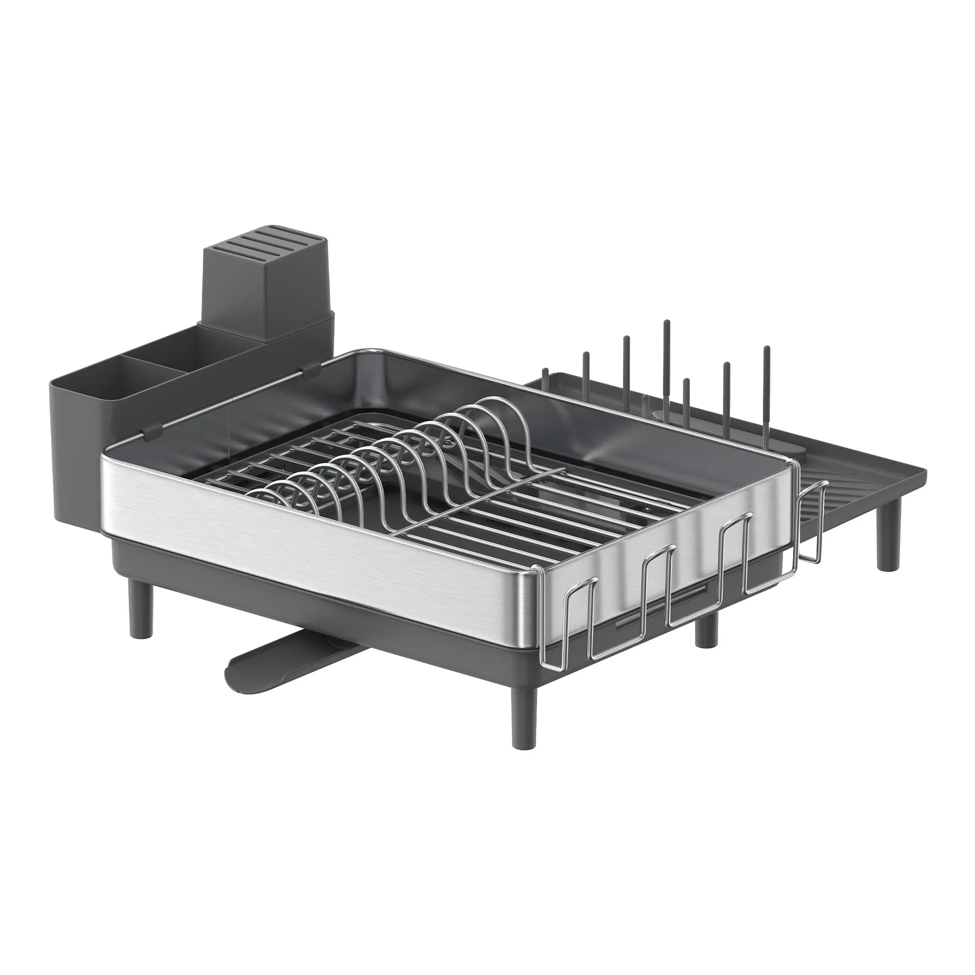 SONGMICS Stainless Bowl Drying Rack - Expandable, Adjustable Space-Saving Kitchen Organizer with Utensil Holder, Drain Spout for Kitchen Countertop, Tabletop, Organiser