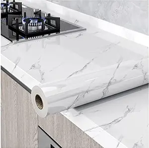 Glossy Marble Paper Granite Gray/White Wallpaper Peel and Stick Wallpaper Self Adhesive Removable Wallpapers 15.8″ ×118″ Waterproof Countertop Paper for Cabinet Countertop Furniture Kitchen Viny Film