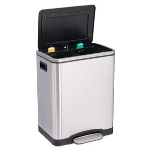 Garvee Dual Compartment Step Trash Can 30L/8Gal - Stainless Steel Garbage Bin with Removable Buckets and Soft-Close Lid, Ideal for Kitchen, Bathroom, and Office Use