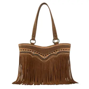 Montana West Fringe Saddle Stitch Studded Tote Bag