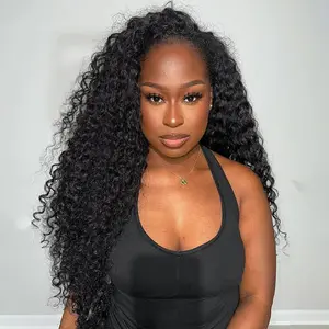 【Wear Go Half Wig】 220% Wear Go Half Wig Kinky Curly Invisible Hairline Deep Wave Glueless Human Hair Wigs No Lace Seamless Flip Over Wig Updo Down Style Hairpiece