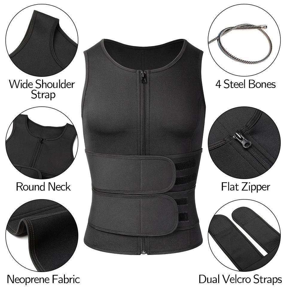 Mens Sauna Vest Waist Trainer - Men Sauna Sweat Suit Compression Tummy Control Double Sweat Belt for Gym Workout Exercise, Shapewear