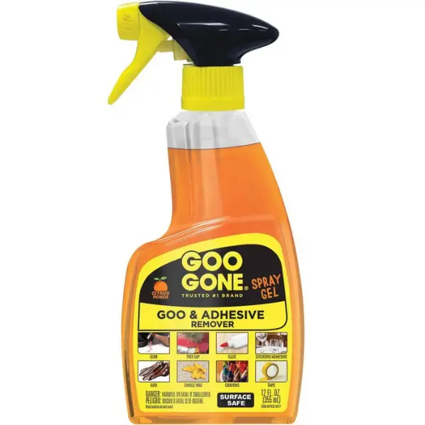 Goo Gone 12 oz. Goo and Adhesive Remover All-Purpose Cleaner Spray, Spray Gel for Sticky Messes, Clinging Gel for Vertical Surfaces, Removes Adhesive Labels Glue Gum Wax, Drip-Free Citrus Formula, Safe on Most Surfaces.