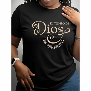 [100% Cotton] Women'S Soft Short Sleeve  - "El Tiempo De Dios Es Perfecto" Print, Black, Comfortable & Stylish Pullover For Spring/Summer  For Men And Women graphic tees funny 67 Say You Swear Eat Sleep Goon Repeat T-Shirt 90s good Casual Rifle