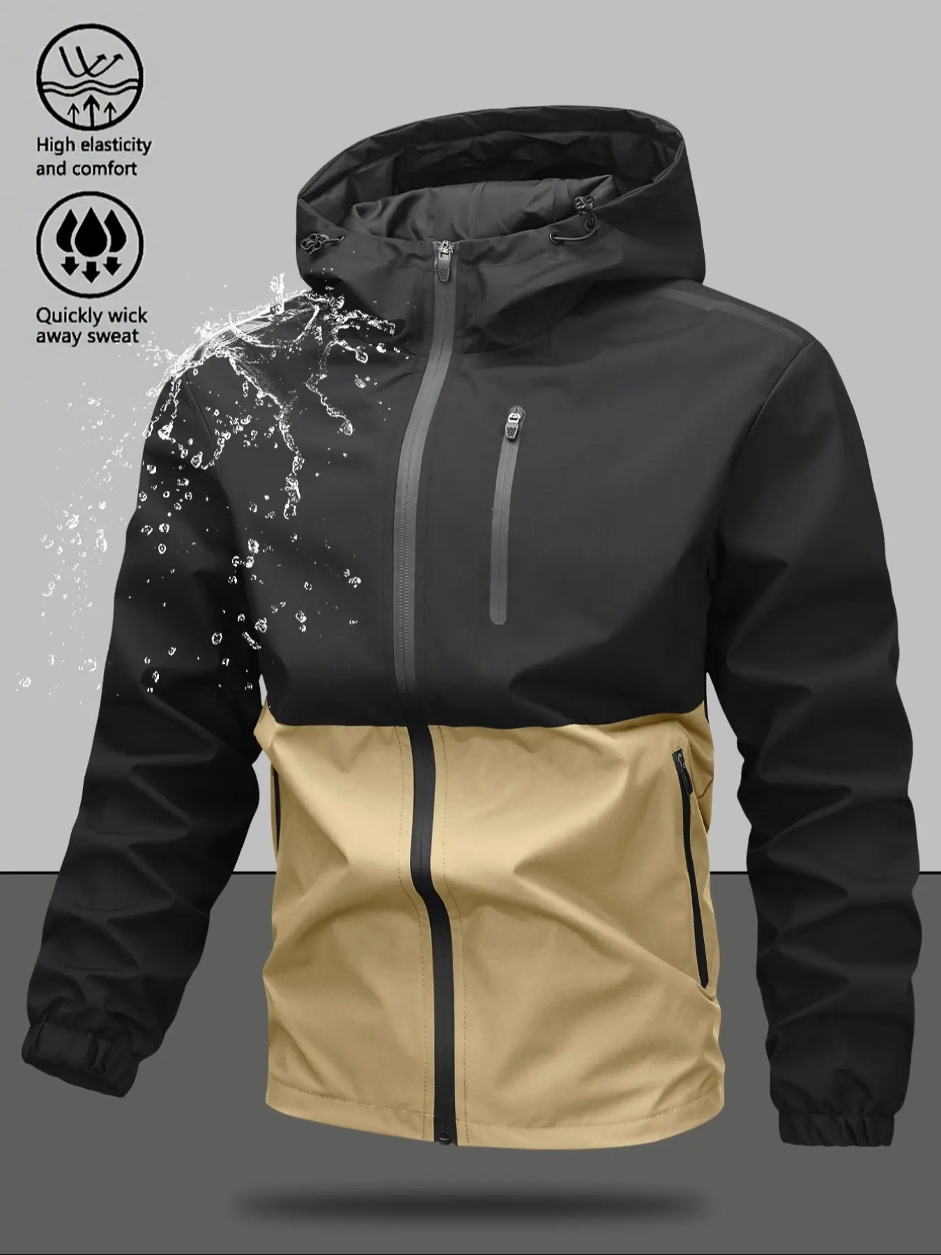 Men's Regular Fit Letter Print Waterproof Windproof Zippered Jacket, Casual Lightweight Breathable Detachable Hooded Jacket for Outdoor Activities, Men's Outerwear for All Seasons, Field Jacket, Wind Resistant Outerwear