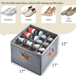 Closet & Under-Bed Organizer Box with Adjustable Dividers Holds Up to 16 Pairs Stackable Storage Container with Clear Cover & Leather Handles Gray Corner Cosmetic Rack Collapsible Multifunctional Bins Rolling Three-Tier Cart Magnetic Spice and Drink home