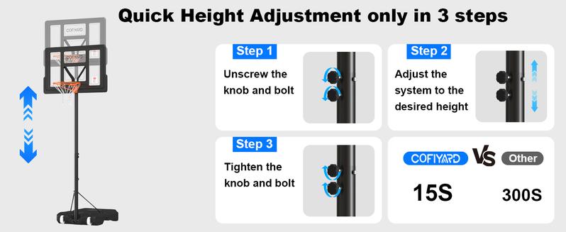 COFIYARD 4.3FT-10FT Basketball Hoop Outdoor System with Extra Sandbag Height Adjustable Goal 44 Inch Shatterproof Backboard for Youth Teens Adults Indoor Outdoor Home Workout Equipment