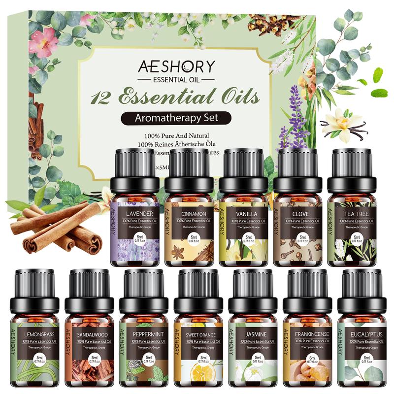 Essential Oils Set -12Pcs*5ML AromatherapyEssential Oil Kit for Diffuser, Humidifier,Aromatherapy, Massage, Soap, Candle Making(5mL) Healthcare Weliness ldeal for Birthday,Thanksgiving, Christmas Gifts
