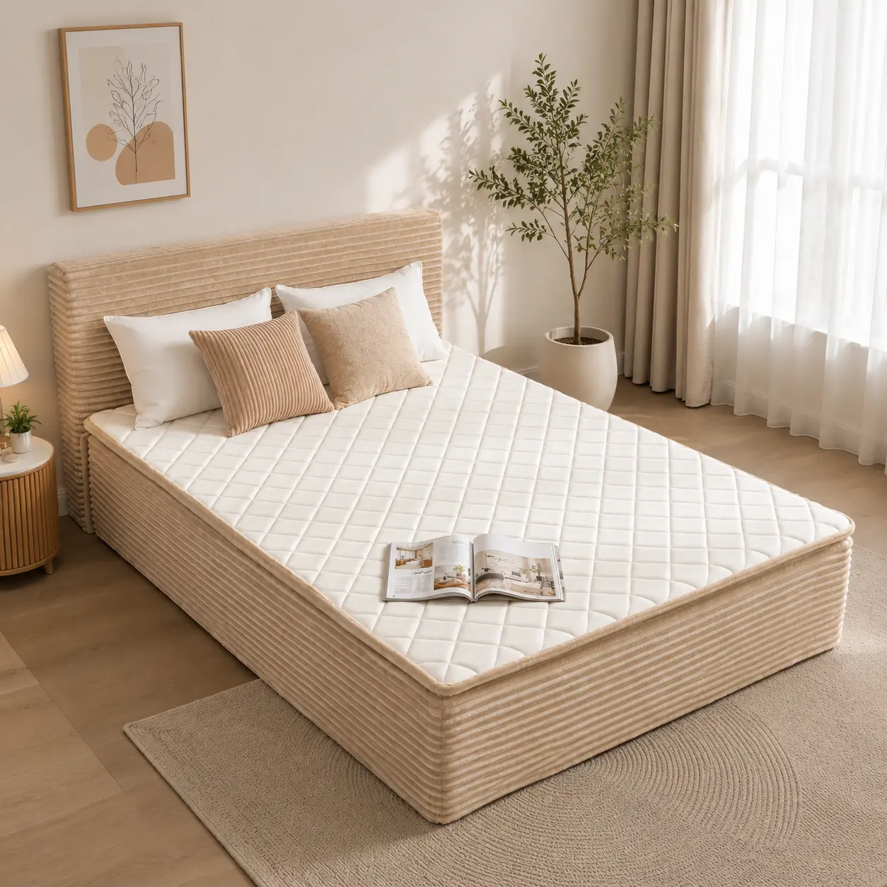 CAODOC 2-in-1 Boneless Bed Frame Mattress Combo, Cloud Floor Bed 16 Inch Memory Foam Hybrid Mattress, No Assembly No Box Spring Needed, Platform Bed for Bedroom Queen Full Twin