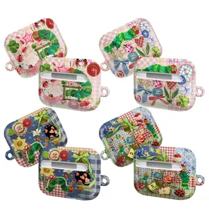 The Very Hungry Caterpillar AirPods Case - Cute Coquette Aesthetic Bow Pink Gingham Patchwork Design, Retro Storybook Insect Cover, Case for AirPods Pro/Pro 2, AirPods 1/2/3/4