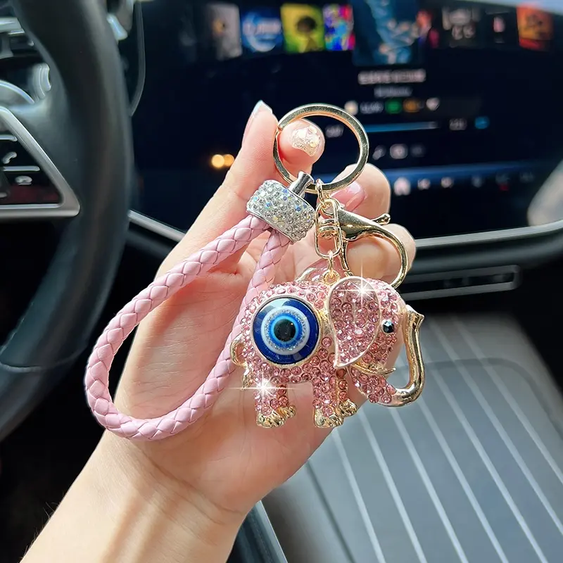 Fashion Rhinestone Elephant Keychain, Creative Blue Eye Bag Charm, Keychain Bag Pendant, Car Key Chain, Holiday Gift Hanging Decoration, Trendy Cute Keychain, Stylish Keychain, Stylish Keyring