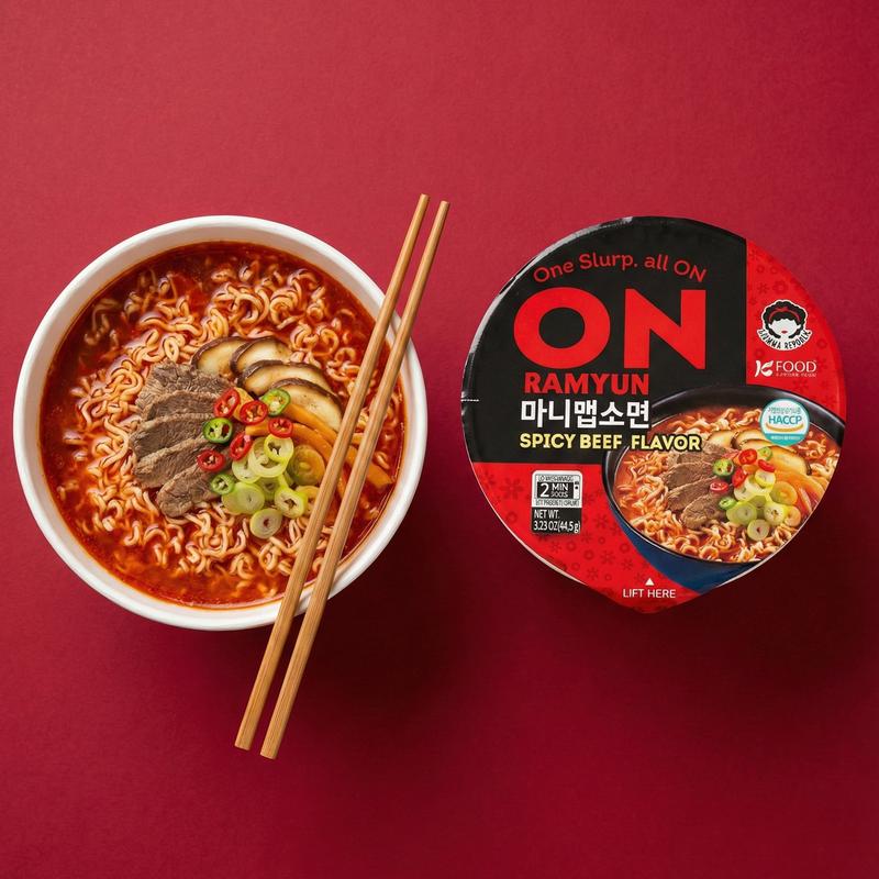 ON RAMYUN 6 PACK Korean Spicy Beef Cup Ramen (6 Cups) | Authentic Korean K-Ramyun Instant Noodles | Bold Spicy Beef Flavor Cup Noodle | Quick & Easy Instant Ramen, Pansit-Style Comfort Food Ready in Minutes Savory