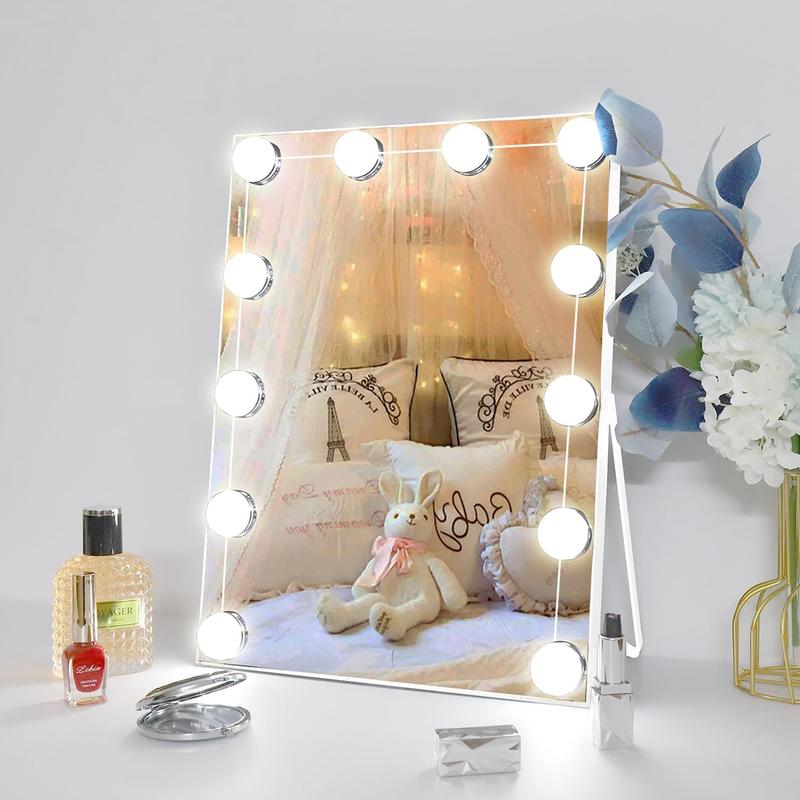 LED Vanity Lights For Mirror, Consciot Hollywood Style With 12 Dimmable Bulbs, Adjustable Color & Brightness, USB Cable, Stick on for Makeup Table Dressing Room Mirror