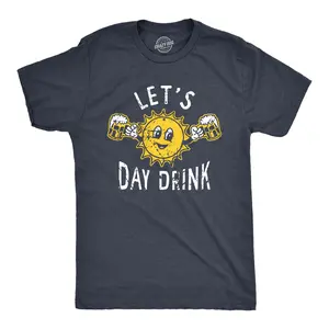 Mens Lets Day Drink T Shirt Funny Drunken Sunny Booze Drinking Tee for Guys Mens Funny T Shirts Cool Vintage Fashion T-Shirt Gift Classic Menswear Funny Drinking Short Sleeve Novelty Tees for Guys Navy -