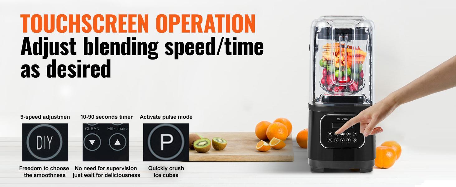 VEVOR Professional Blender with Shield, Commercial Countertop Blenders, 68 oz Blender Combo, Stainless Steel 9 Speed & 5 Functions Blender, for Shakes, Smoothies, Peree, and Crush Ice
