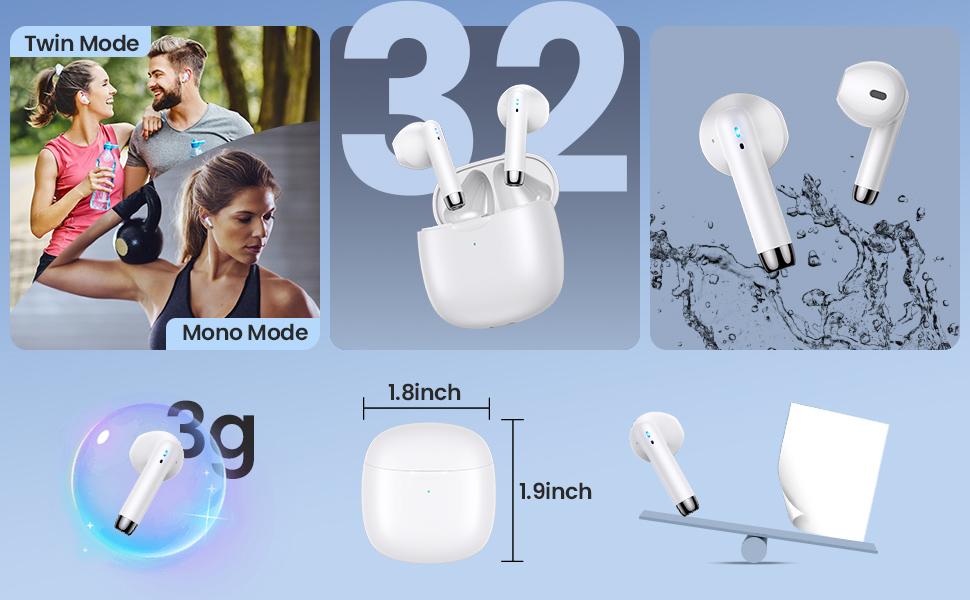 Wireless Headset, Bluetooth Headset with ENC Noise Cancellation, Wireless Headphones, in-Ear True Wireless Headphones (2024 Model) Bluetooth 5.3 Headphones IPX5 Waterproof