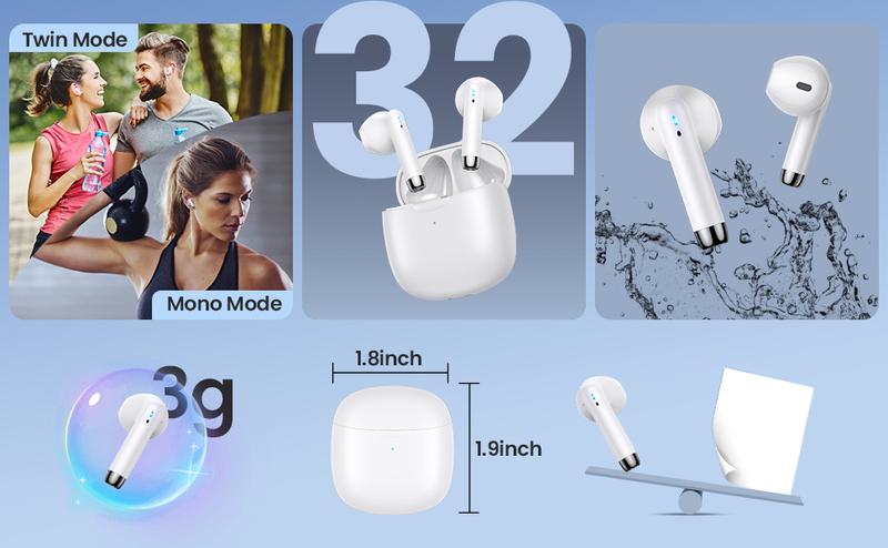 Wireless Headset, Bluetooth Headset with ENC Noise Cancellation, Wireless Headphones, in-Ear True Wireless Headphones (2024 Model) Bluetooth 5.3 Headphones IPX5 Waterproof Wireless Headset, Bluetooth Headset with ENC Noise Cancellation, Wireless Headphones, in-Ear True Wireless Headphones (2024 Model) Bluetooth 5.3 Headphones IPX5 Waterproof