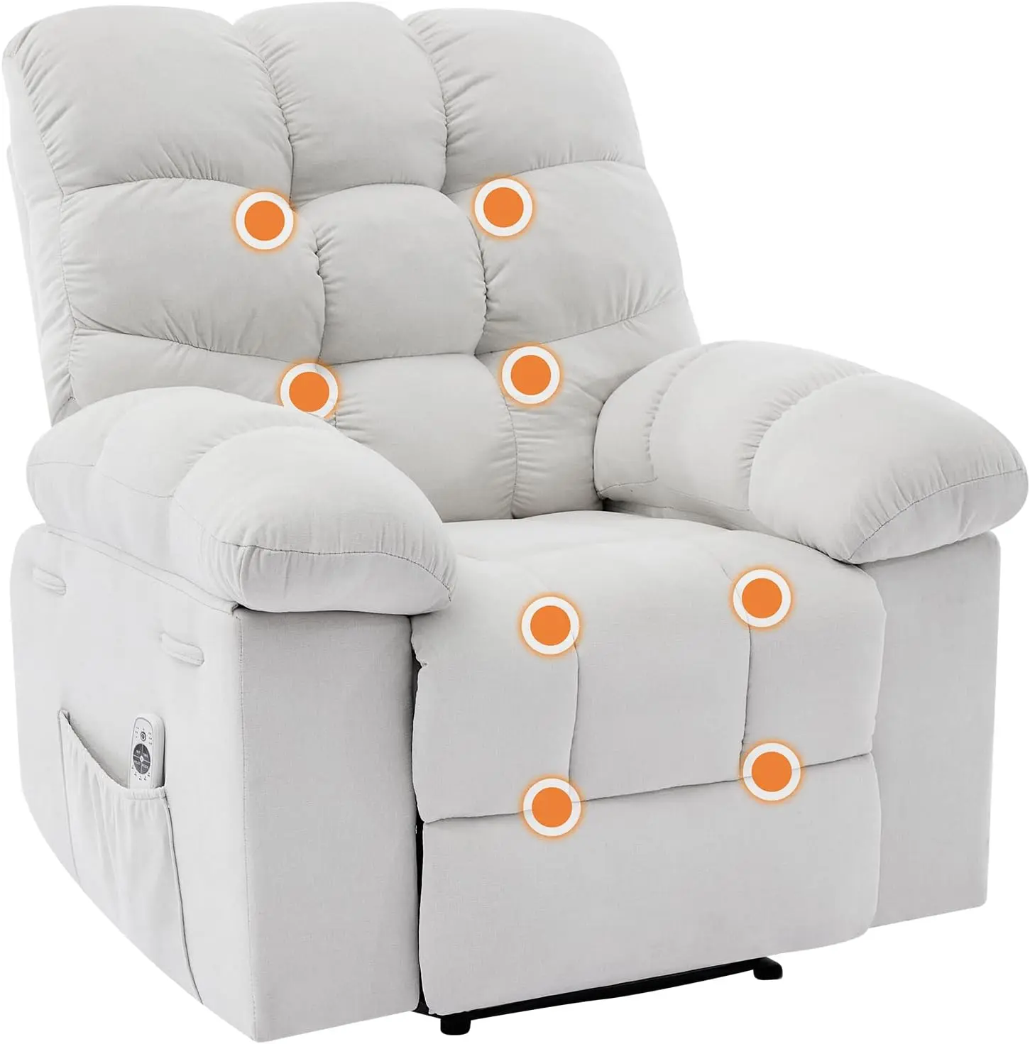 White Oversized Recliner Rocking Chair - Wide Overstuffed Recliner with Massage & Heat, Lumbar Support, Side Pockets, Remote Control, Upholstery Soft Sofa Chair for Living Room, Bedroom, Relaxation, 350 Lbs