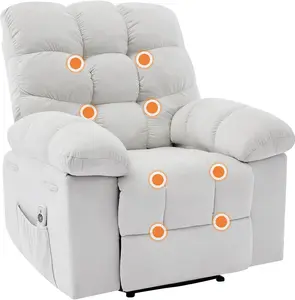 White Oversized Recliner Rocking Chair - Wide Overstuffed Recliner with Massage & Heat, Lumbar Support, Side Pockets, Remote Control, Upholstery Soft Sofa Chair for Living Room, Bedroom