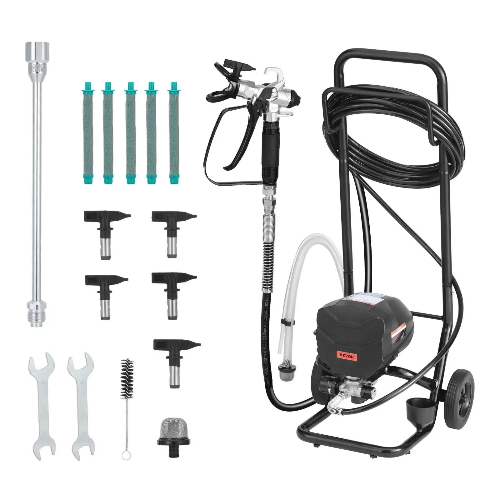 【DealsForYouDays】VEVOR Wheeled Stand Airless Paint Sprayer, 650W 3000PSI High-Pressure Electric Model with All-Metal Frame, Convenient Design, Cart, Cleaning Brush, Hose, Extension Rod, Nozzles, 0.31 GPM Flow, Ideal Father’s Day Gift for Home Painting, De