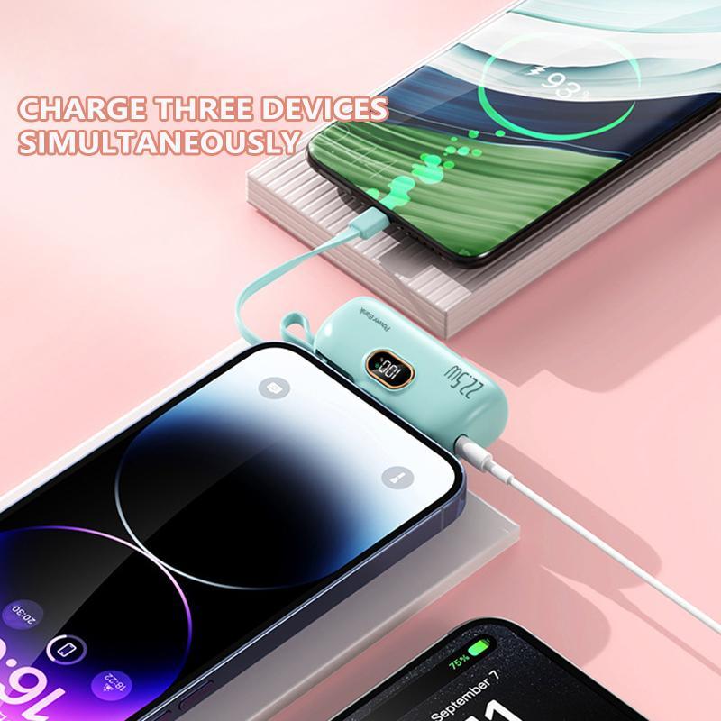 22.5W Mini Portable Charger Power Bank with 3 Output Ports, 5000mAh Fast Charging Battery Pack with LED Display-5000mAh Mini Portable Charger Power Bank for phone, 22.5W Fast Charger with 3-Output and Digital Display, Lightwight and Compact