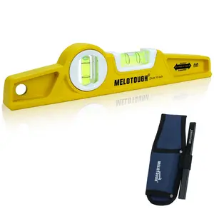 MELOTOUGH 10 Inch Die-Cast Aluminum Magnetic Torpedo Level,Small Magnetic Level for Construction,Carpentry,Scaffolding,Torpedo Level with Rare Earth Magnet,Pencil and Holster,Yellow