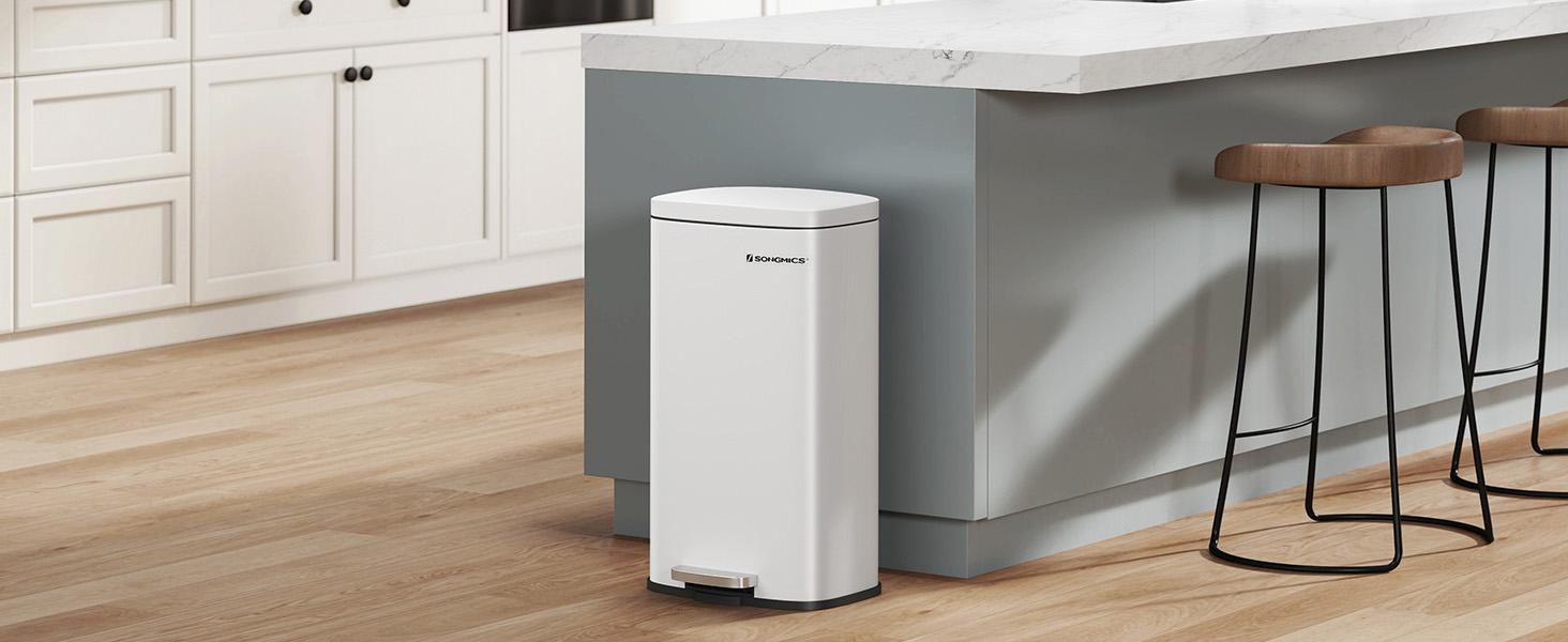 SONGMICS HOME Trash Can with Lid, 8 Gallon (30L) Garbage Can, Stainless Steel Small Waste Bin with Step Pedal and Inner Bucket, Soft Close, Kitchen cool trashcan