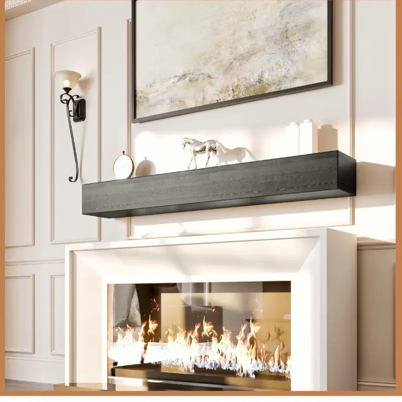Rectangular Handcrafted Wood Avana Farmhouse Fireplace Mantel - 72"x8"x5", Espresso Finish, Wall Mount Room Decor, Space Saver Indoor Furniture