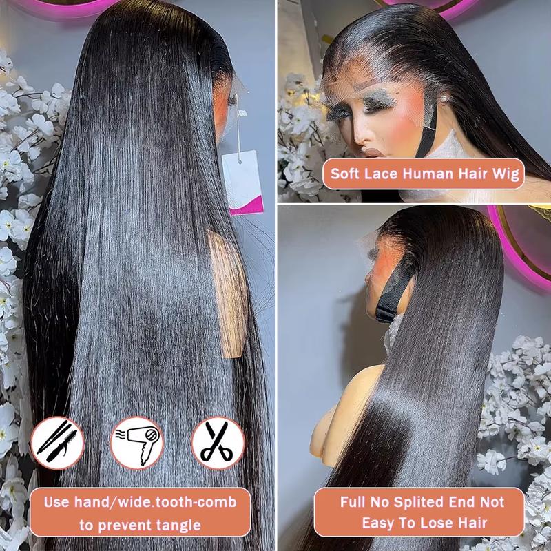 Bling Hair 180 Density 13x6 13x4 HD Transparent Straight Lace Frontal Wigs Human Hair 32 34 Inch 360 Full Lace Front Wig PrePlucked For Women