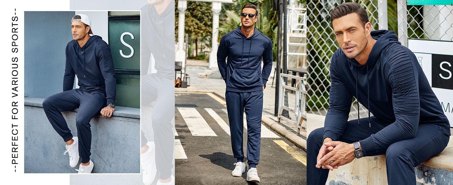 Coofandy Thin Men's Tracksuit 2 Piece Hoodie & Long Pants Set - Pleated Fabric, Kangaroo Pocket, Elastic Drawstring, Casual Jogging Athletic Suits Coofandy Thin Men's Tracksuit 2 Piece Hoodie & Long Pants Set - Pleated Fabric, Kangaroo Pocket, Elastic Drawstring, Casual Jogging Athletic Suits