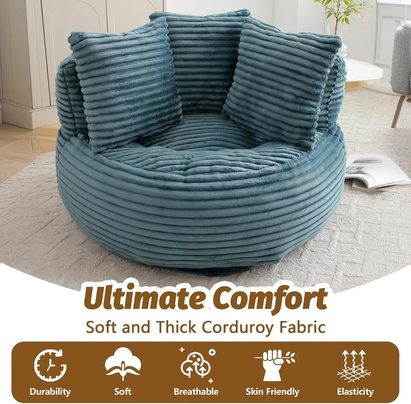 Bean Bag Chair Lazy Sofa Corduroy Oversized Chair for Adults, Comfy Big Accent Sofa Lounge Floor Chair, Stuffed Bean Bag Couch for Gaming, Reading, Living Room, Bedroom, Office