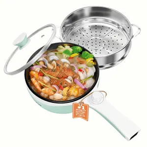 Dezin Electric Pot Cooker Non-Stick Sauté Pan Mini Fondue for Cheese Stir Fry Roast Steam with Power Adjustment Perfect for Ramen Steak Pink Egg Rack Included Kitchen Appliances 200W & Above