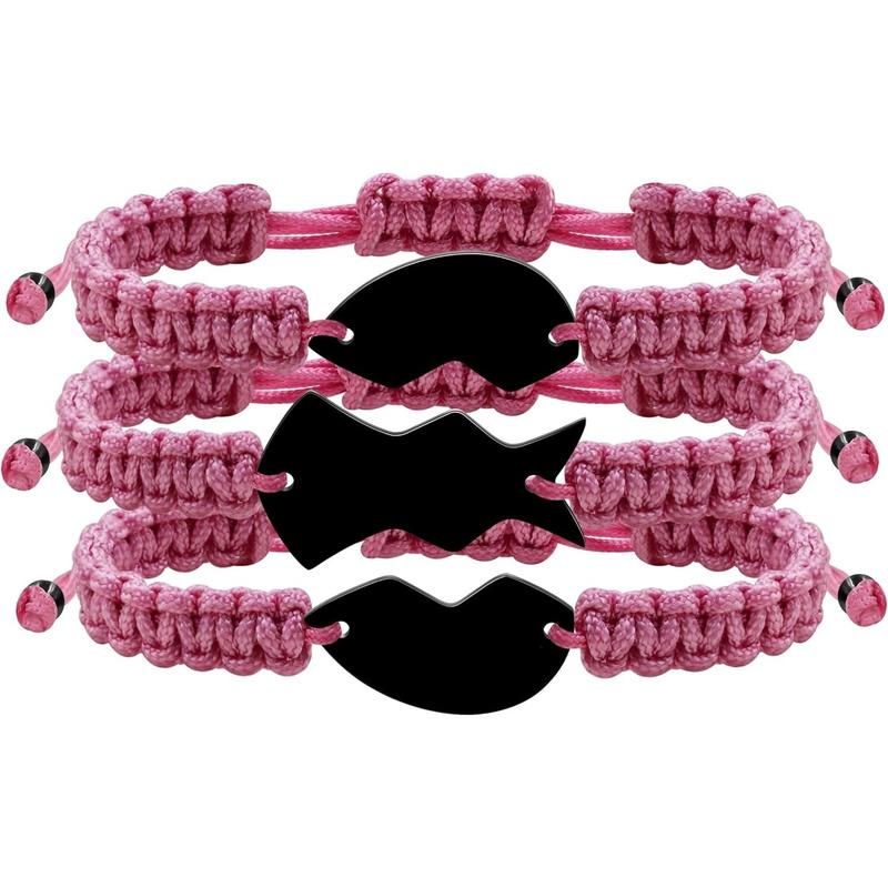3pcs Personalized Friendship Bracelets Set | Stainless Steel Heart Puzzle Charm Handwoven Adjustable Drawstring Bracelets | Laser Engraved Best Friends Forever Jewelry Gift