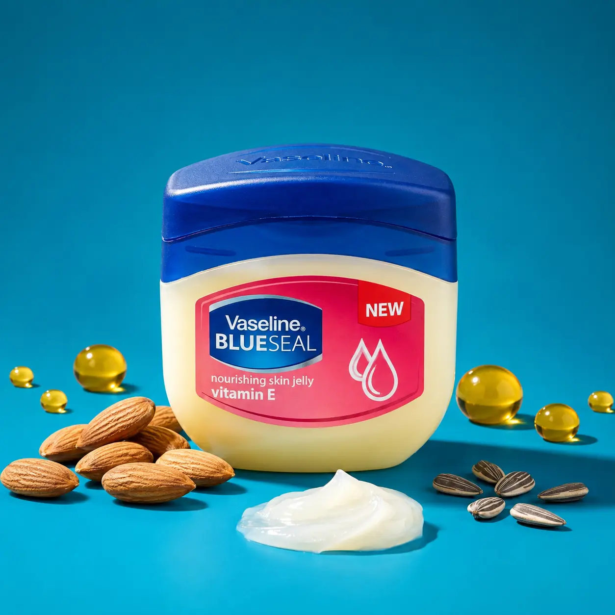Vaseline Vitamin E Nourishing Petroleum Jelly Balm - 50mL/1.7oz Blue Seal, Gentle Daily Hydrate for Sensitive Dry Skin, Face Body Lip Moisturizer