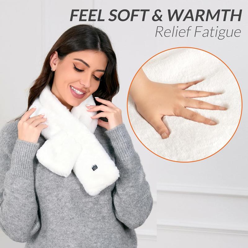 Graphene Heated Scarf for Women Men, Faux Fur Neck Heating Pad, Neck Warmer with 3 Heating Levels for Pain Relief & Stiffness, Gift for Family, Lover（The product does not include a power bank.））