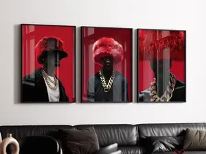 Black Man Fashion Set Of 3 Poster Unframed , Poster Unframed able Luxury Male Wall Art, Red and Black Poster Unframed , Modern Fashion Decor, Gift for Him