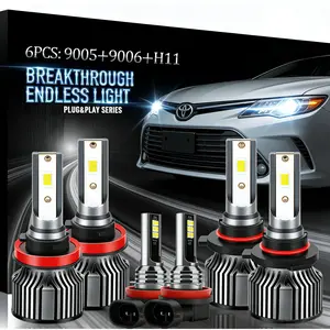 Super Bright LED Headlight Bulbs 6PCS 9005+9006+H11 & 4PCS 9005+H11 High Low Beam Combo 50000H Lifespan Waterproof Universal Fit for Cars & Trucks