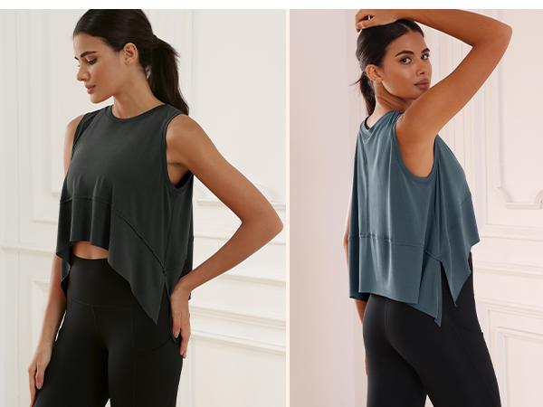 ODODOS Modal Soft Sleeveless Crop Top for Women Athletic Tee Gym Workout Cropped Yoga Tank