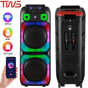 Dual 15'' Subwoofer Portable Party Bluetooth Speaker Loud Heavy Bass Sound System with 2 Wireless Microphones  Remote Control TF , USB , AUX, TWS