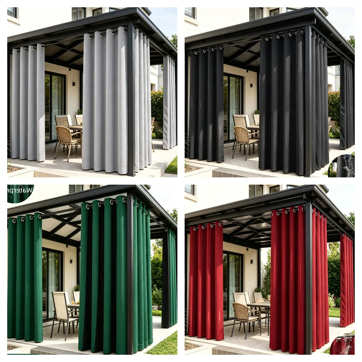 4 Pack Waterproof Blackout Outdoor Curtains with Grommet Top, Thermal Insulated Windproof Privacy Drapes for Patio Gazebo, Fade Resistant Weatherproof Curtains for Porch Backyard Deck