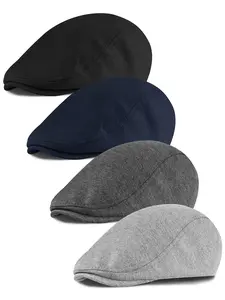 4 Pieces Newsboy Men's Hat Newsboy Cap Flat Cap Soft Stretch Fit Men Cap Cabbie Hunting Cap for Men Outdoor Daily Use