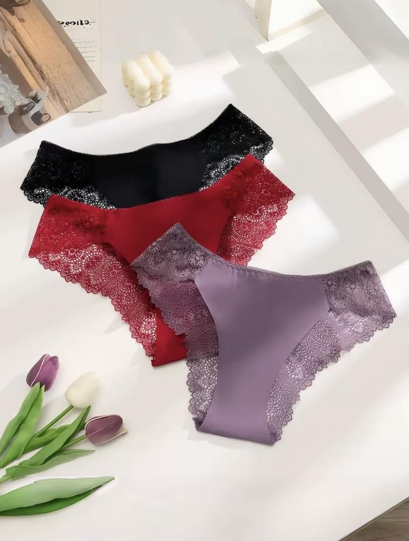 Women's Contrast Lace Panty, Lady Tight Fit SoftElegance Comfy Basic Breathable Knicker for DailyWear, Underwear for Al Seasons, WomenswearCasual Comfy Panties,Breathable Underpants  Seamless High Waist G-String Thongs innersy woman