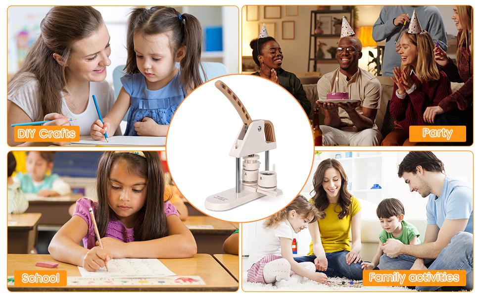 【GARVEE】Button Maker Machine 3rd Gen with 58mm size, ergonomic arc handle, 3-in-1 punch press kit including 300pcs button parts, circle cutter, magic book, and DIY pin badge press for creative projects