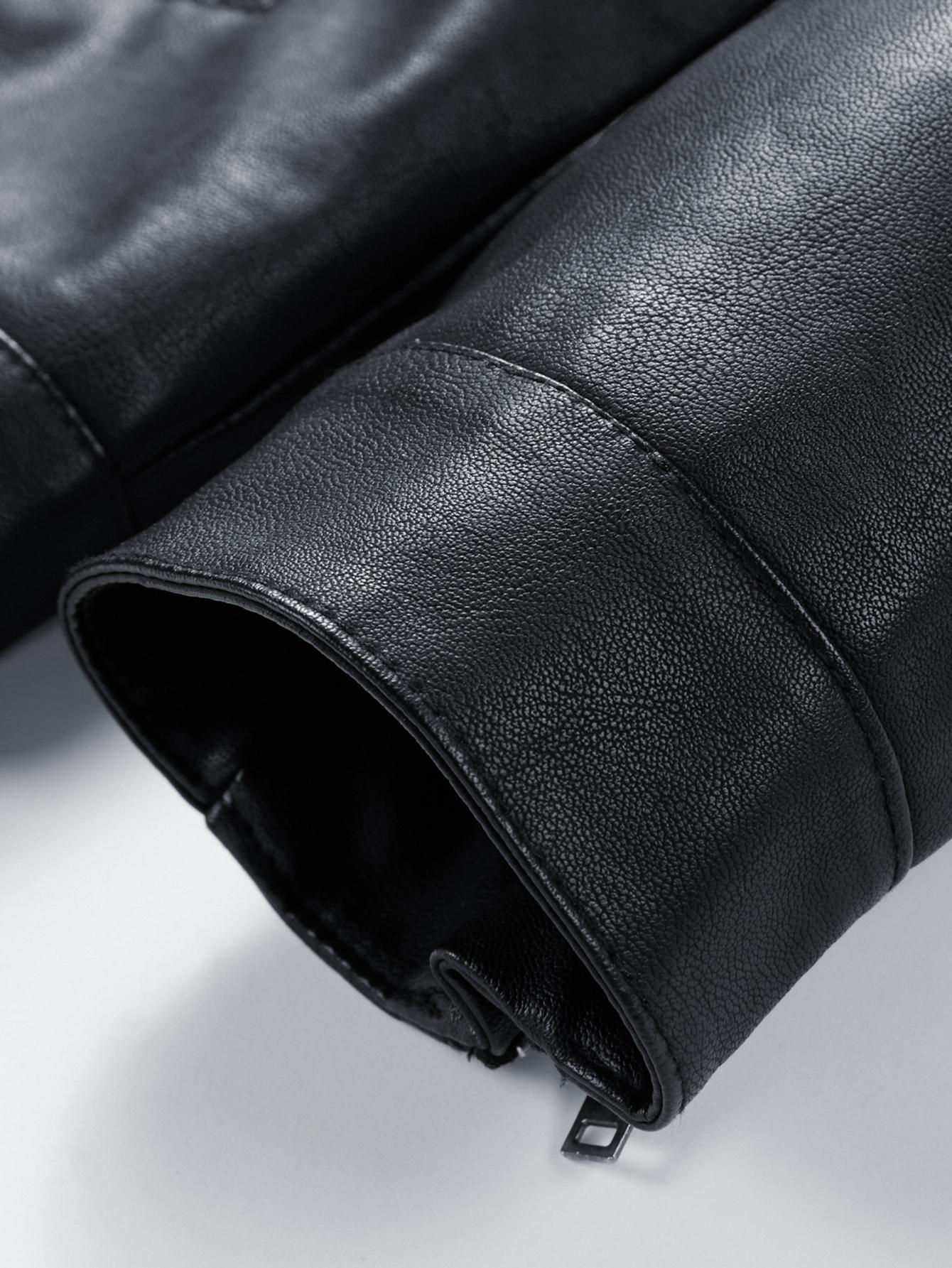 New Autumn And Winter Men's Leather Jacket With Fleece Lining Warm Casual Turn-Down Collar Leather Coat For Men SpringStatements