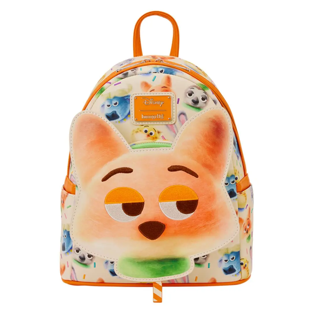 Loungefly Disney Zootopia 2 Nick Wilde Cotton Candy Cosplay Faux Leather Mini Backpack, All-Over Print Collectible for Adults with Adjustable Strap, Collectibles, Everyday Carry