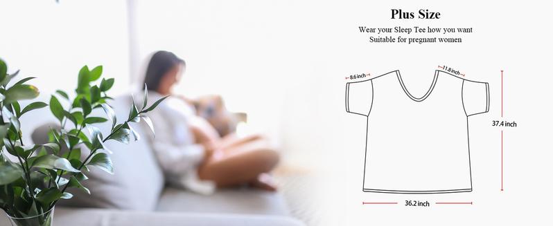 KFUBUO Plus Size Nightgown for Women V-Neck Sleep  Dress Pjs Lounge Short Sleeves Sleepwear With Pocket Fit S-5XL Pajamas Elastic Loungewear Breathable Fabric