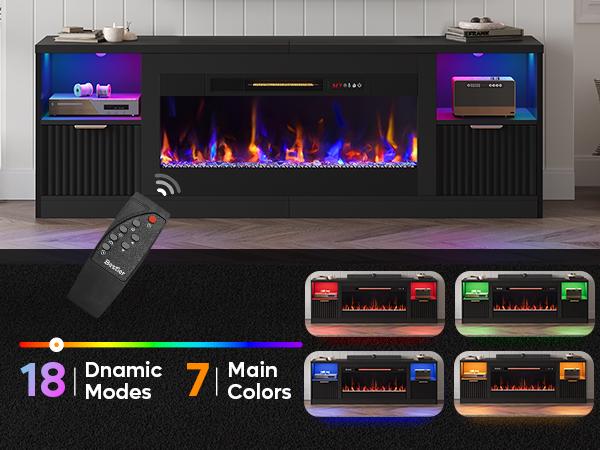 Bestier 70" Fireplace TV Stand for TVs up to 80", Fluted Entertainment Center with 36" Fireplace, 0.5-9 Hours Timer, LED Lights Media Console for Living Room