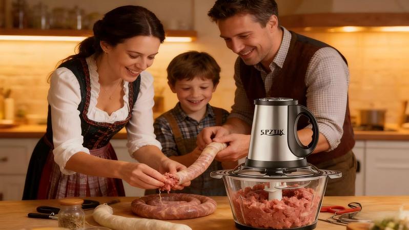 SPZTJK Electric Multi-Function Meat Grinder  for mincing and grinding Comes with 2 bowls (stainless steel and glass) and 2 blades Ideal for vegetables meats dough salads nuts and fresh baby food. BPA-free,dishwasher safe, saves  time For Home .Kitchen Use
